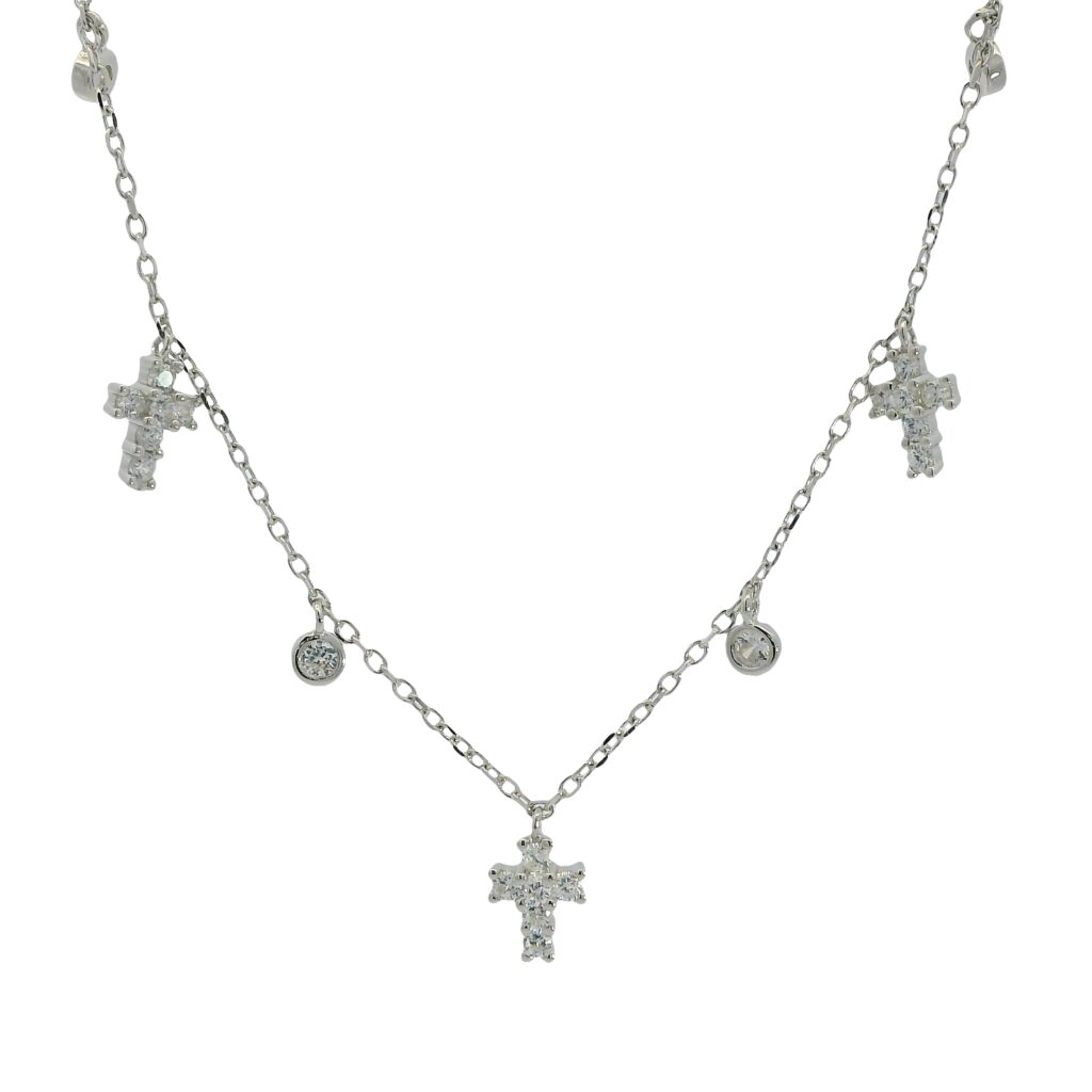 Cross and Bezel Charm Dangle Necklace