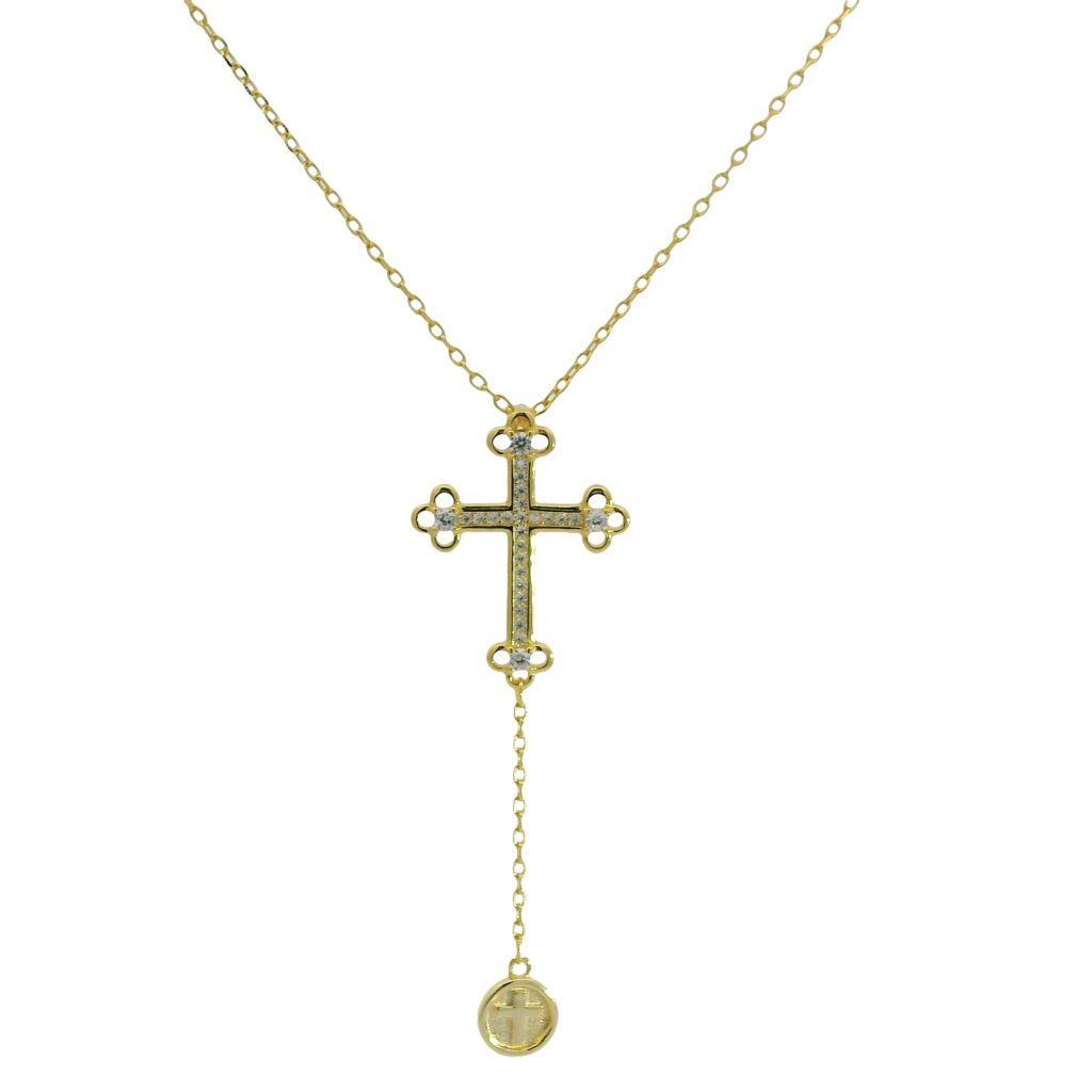 Cross Rosary Necklace 18K Gold Plated