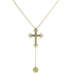Cross Rosary Necklace 18K Gold Plated