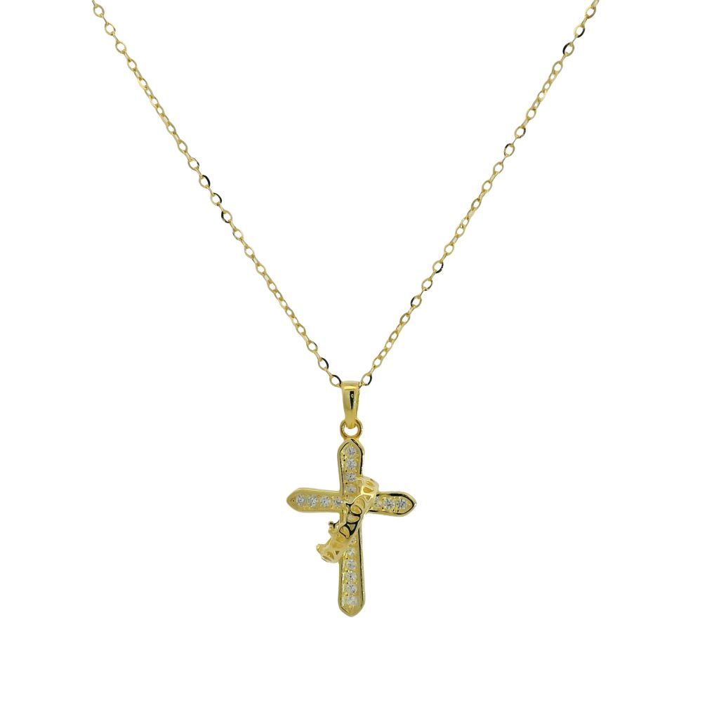 Crown Wrap Cross Pendant Necklace 18K Gold Plated