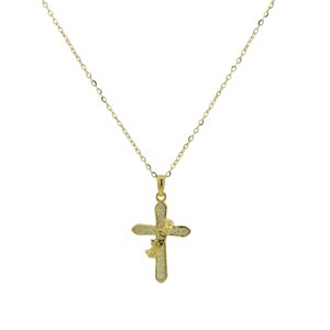Crown Wrap Cross Pendant Necklace 18K Gold Plated