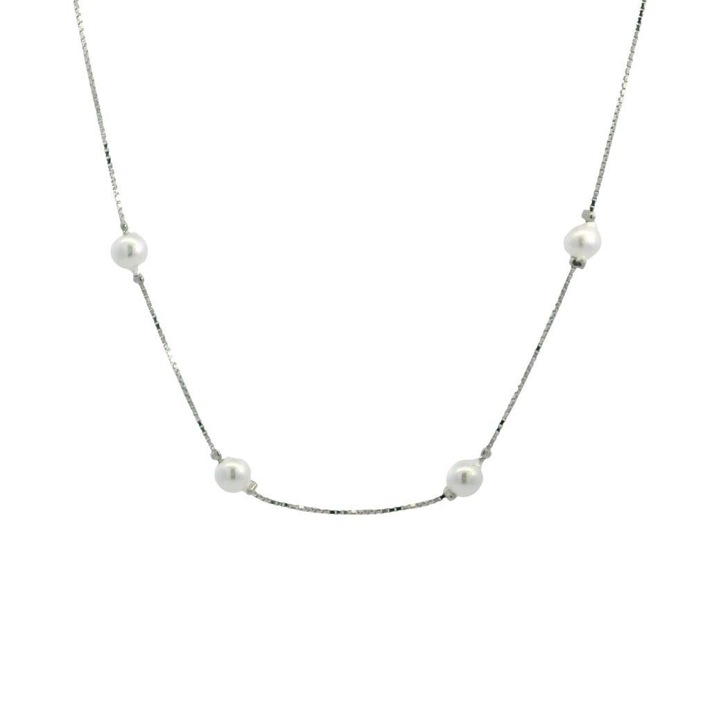 Venetian Box Chain Pearl Station Necklace