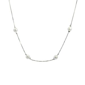 Venetian Box Chain Pearl Station Necklace