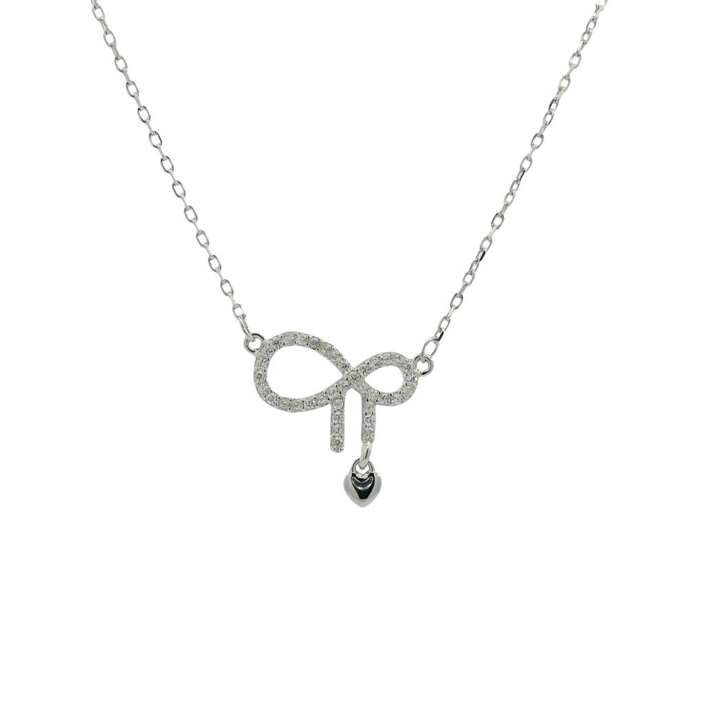 Bow Necklace with Heart Charm