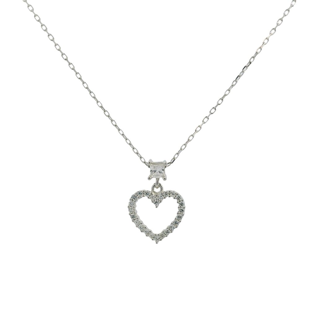 Princess-Cut and Heart-Shaped Charm Necklace