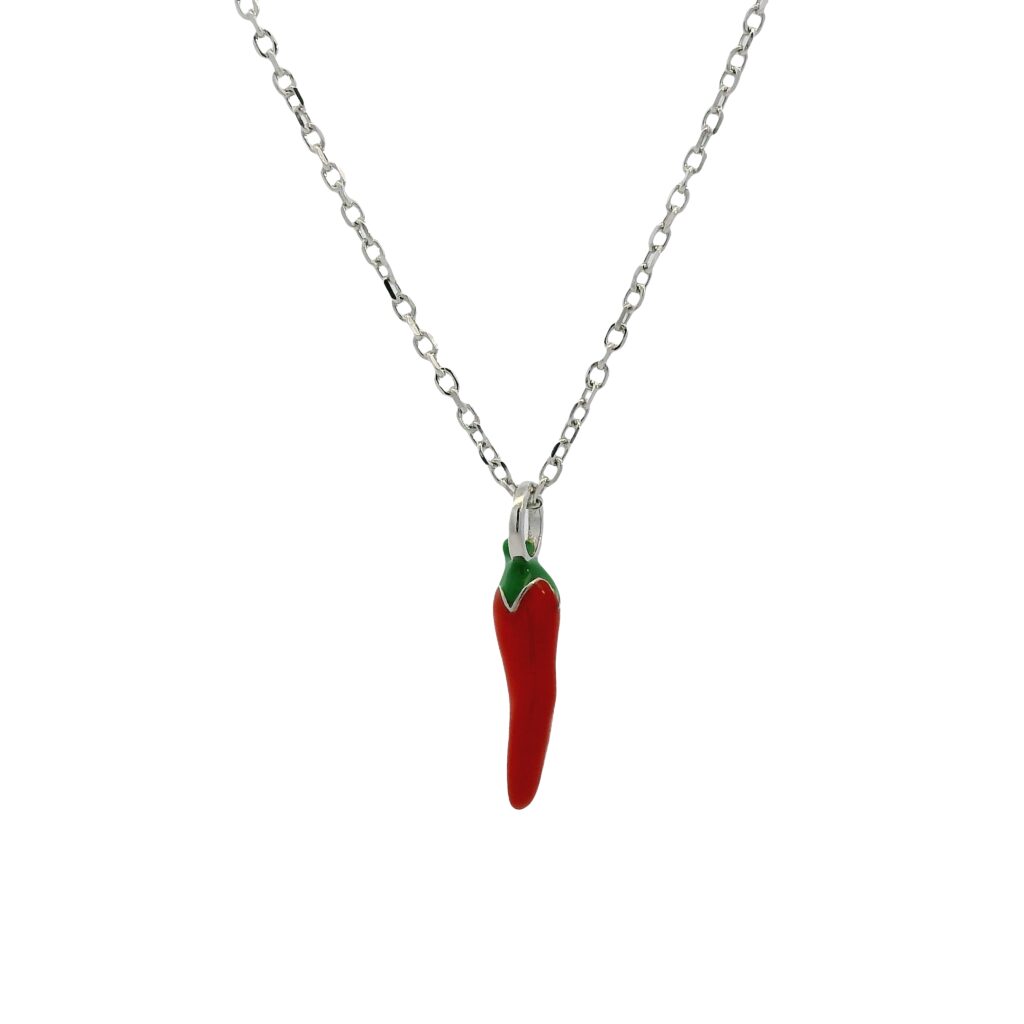 Red Enamel Chili Pepper Pendant Necklace