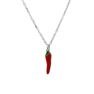 Red Enamel Chili Pepper Pendant Necklace