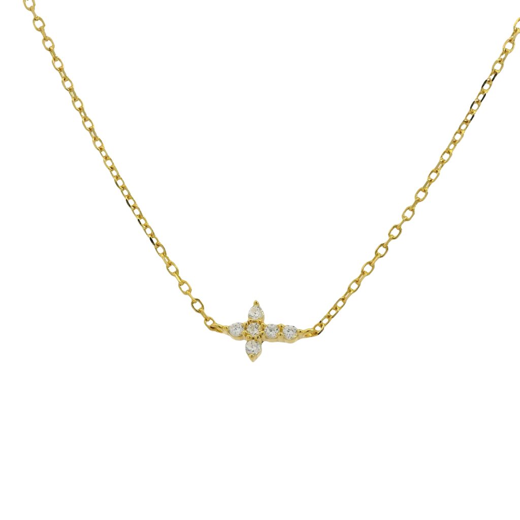 Cross Pendant 18K Yellow Gold Plated Cable Chain Necklace