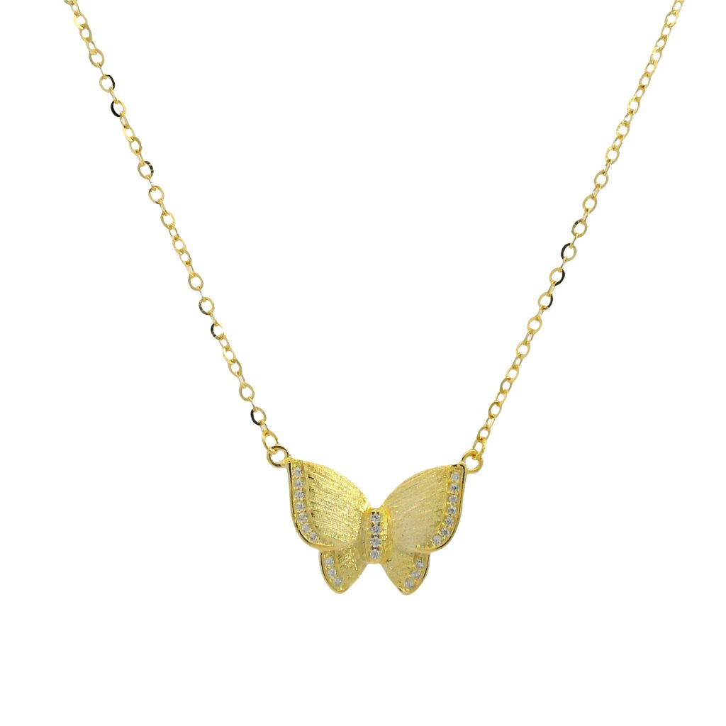 Textured 18K Yellow Gold Plated Butterfly Necklace