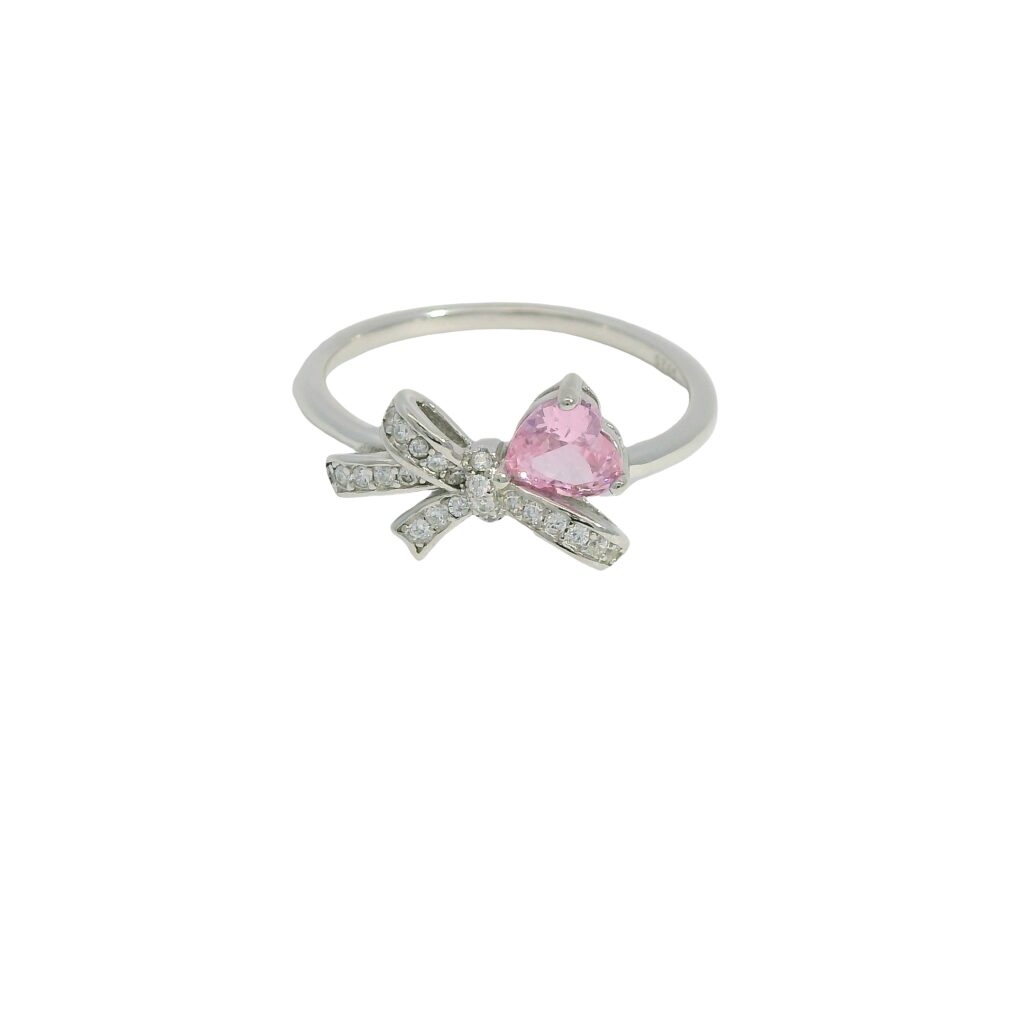 Heart-Cut Pink Bow Motif Ring