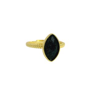 Marquise Rose Cut Cabochon Solitaire Ring in 18K Yellow Gold-Plated 925 Sterling Silver