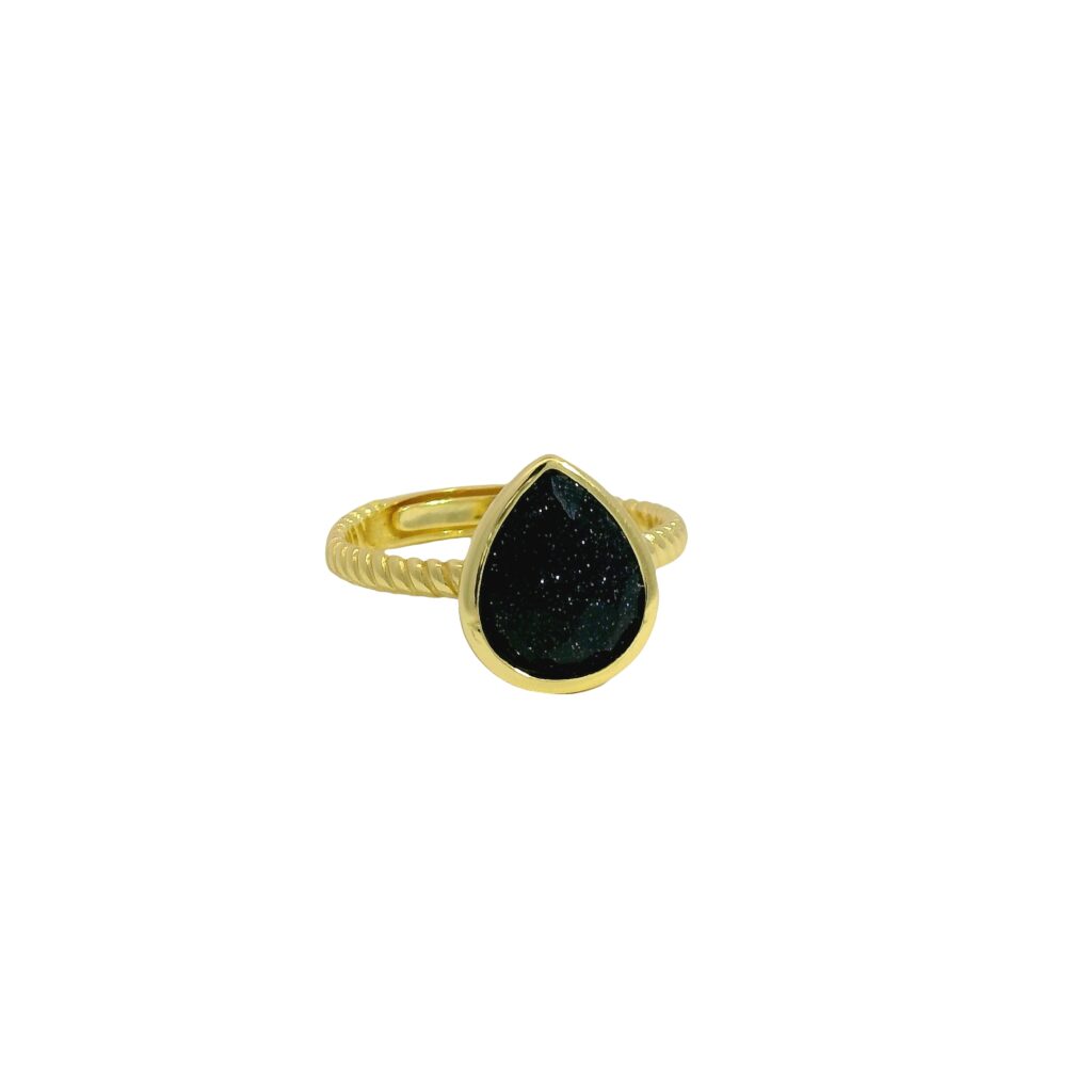 Pear Cabochon Solitaire Ring in 18K Yellow Gold-Plated 925 Sterling Silver