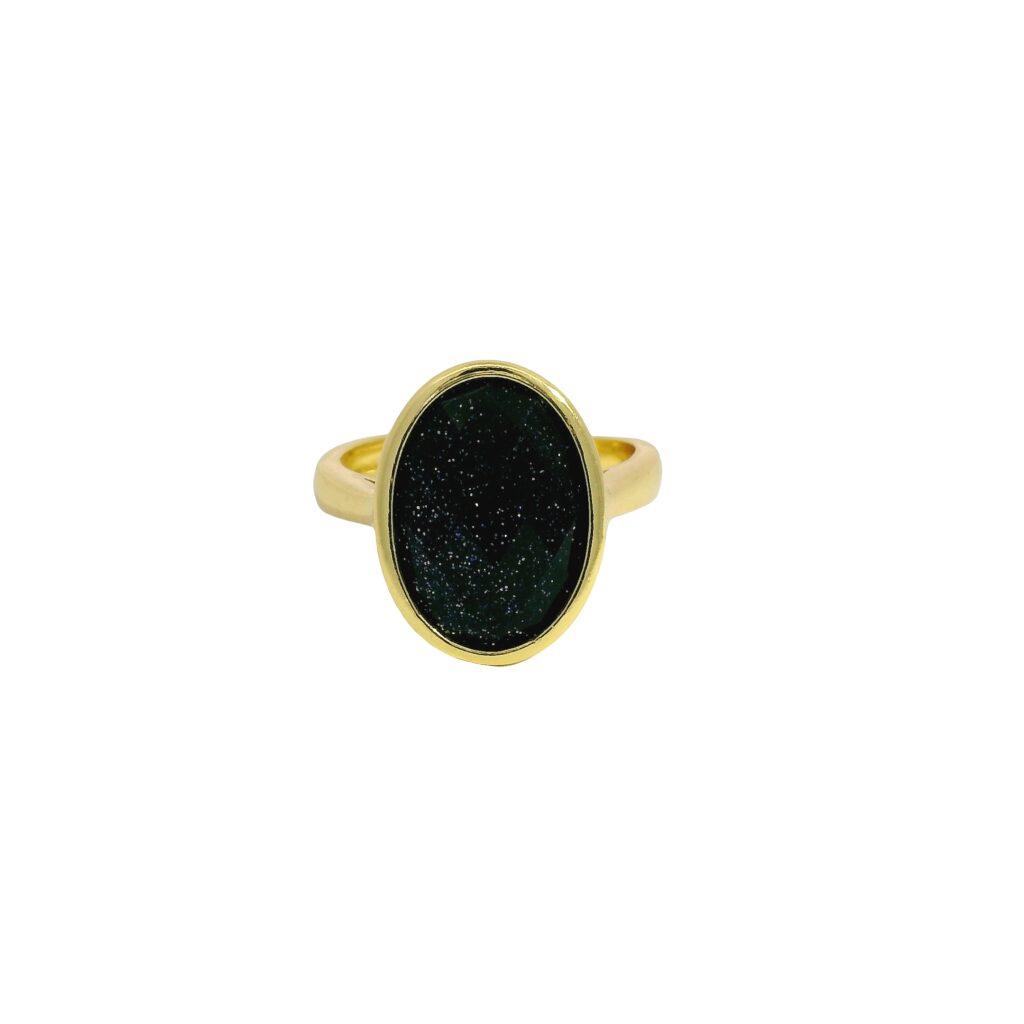 Oval Cabochon Solitaire Ring in 18K Yellow Gold-Plated 925 Sterling Silver