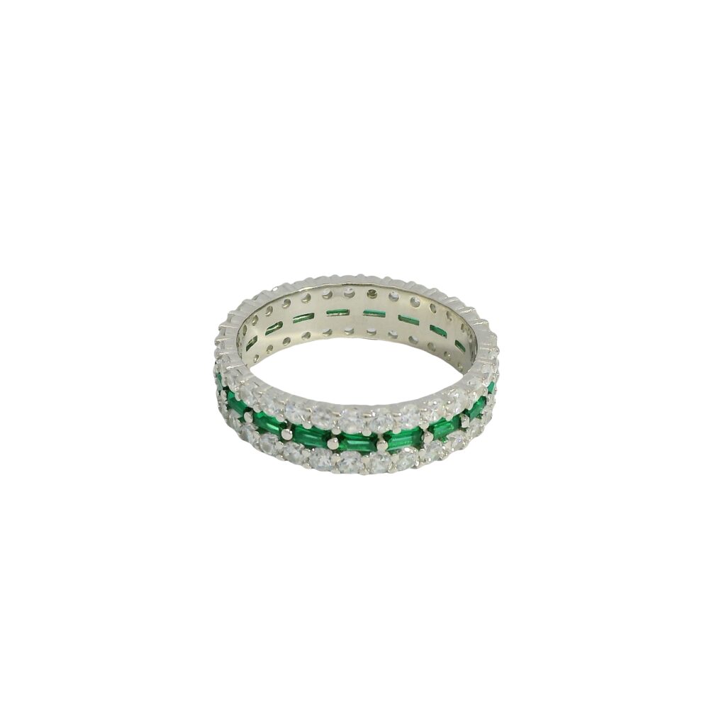 Baguette Emerald and Round Triple Row Eternity Ring