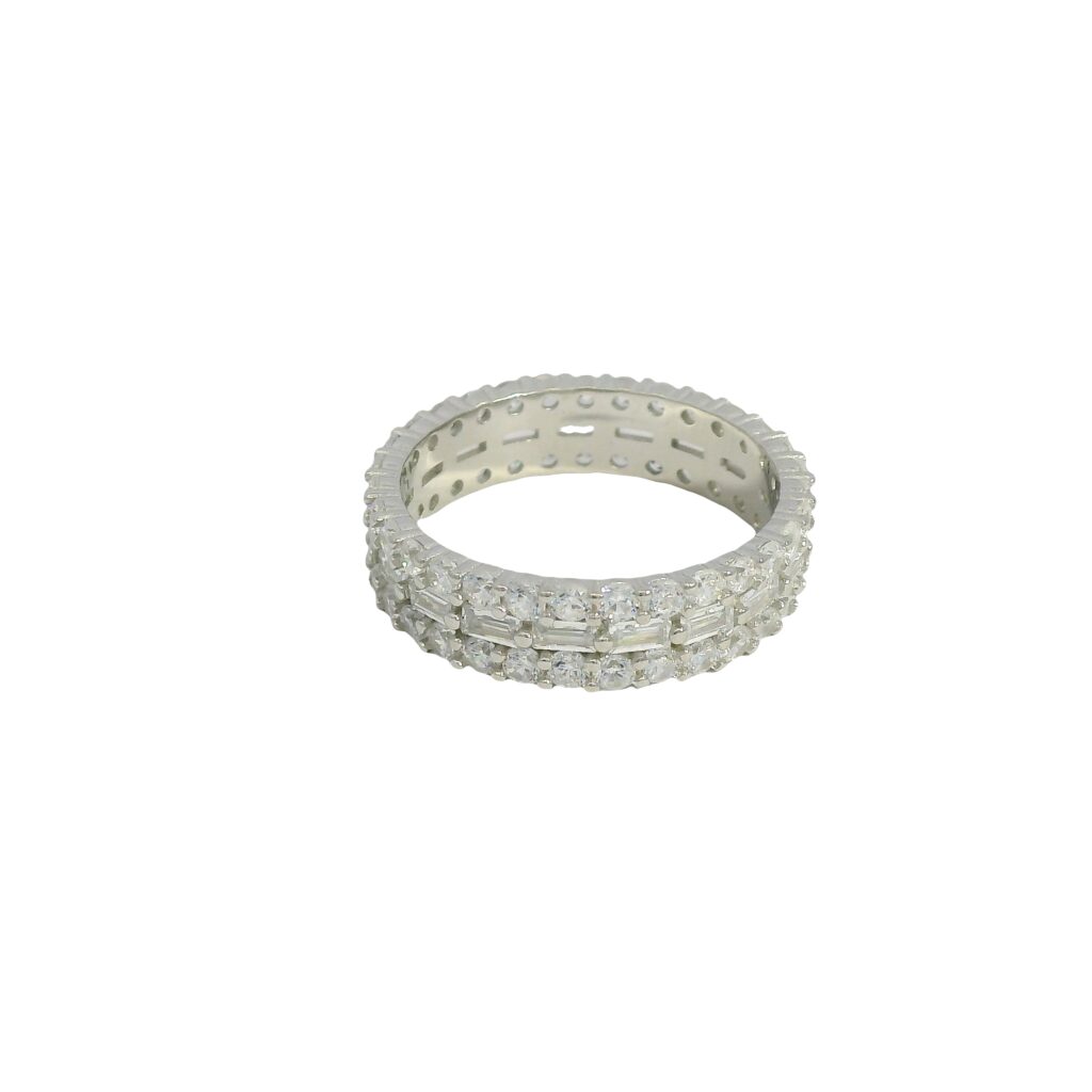 Baguette and Round Triple Row Eternity Ring