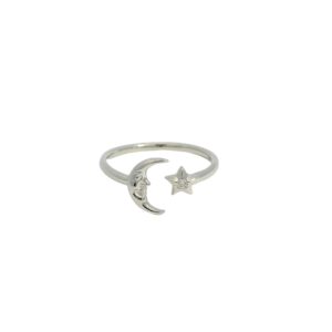 Crescent Moon and Star Open Bypass Ring