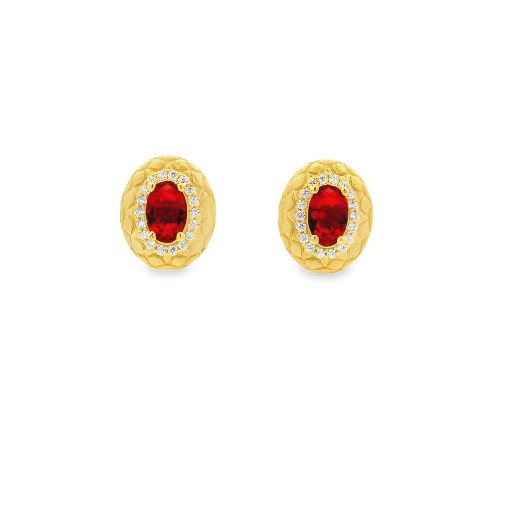 Red Zirconia Halo Stud Earrings