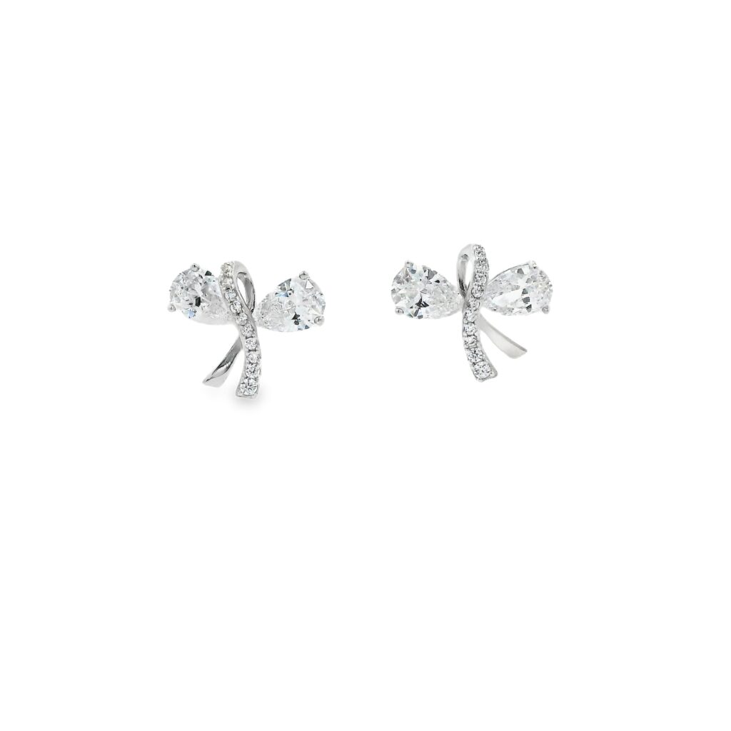 Pear Cut Zirconia Bow Stud Earrings