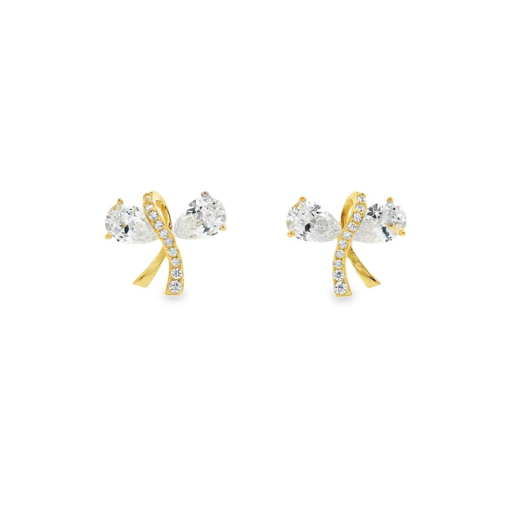 Pear Cut Zirconia Bow Stud Earrings 18K Gold Plated