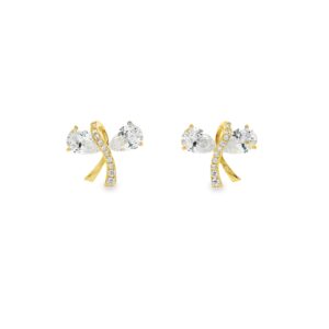 Pear Cut Zirconia Bow Stud Earrings 18K Gold Plated