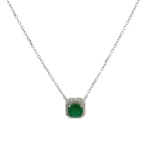 Green Emerald Halo Pendant Necklace