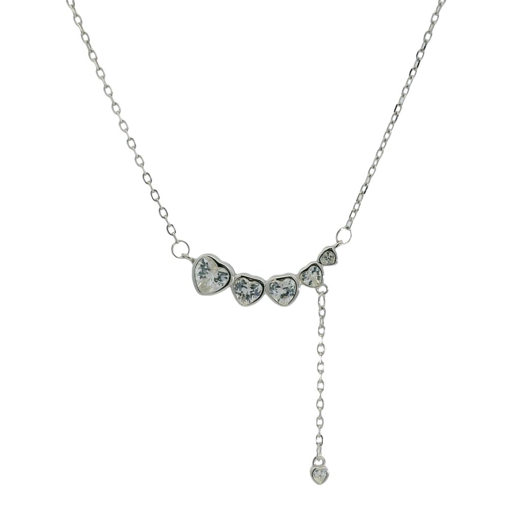 Heart Graduated Bezel-Set Charm Drop Necklace