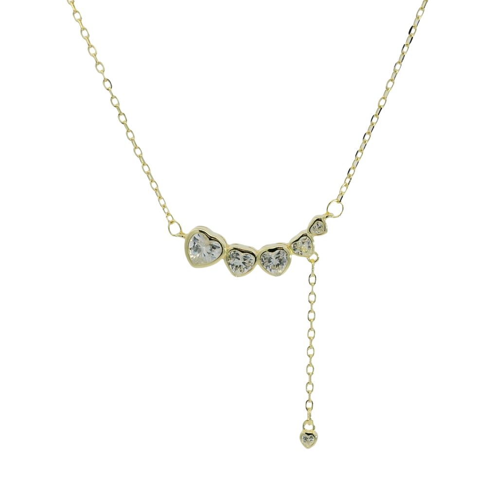 Heart Graduated Bezel-Set Charm Drop Necklace 18K Gold Plated