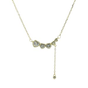 Heart Graduated Bezel-Set Charm Drop Necklace 18K Gold Plated