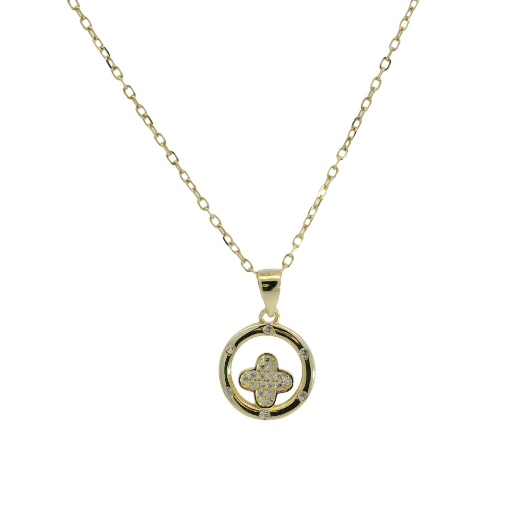 Pavé Flower Halo Pendant  Necklace