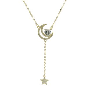 Moon and Star Pavé Y-Necklace