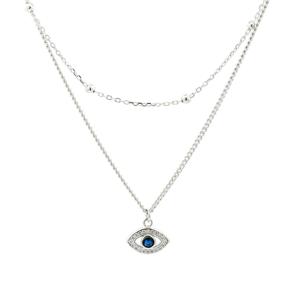 Layered Evil Eye Royal Blue Sapphire Necklace