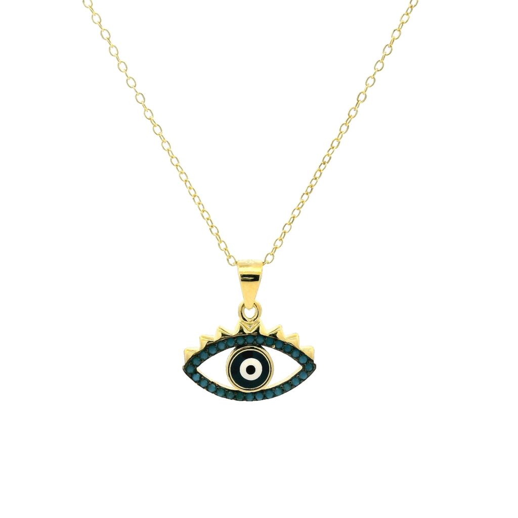Evil Eye Charm Necklace with Turquoise Accents