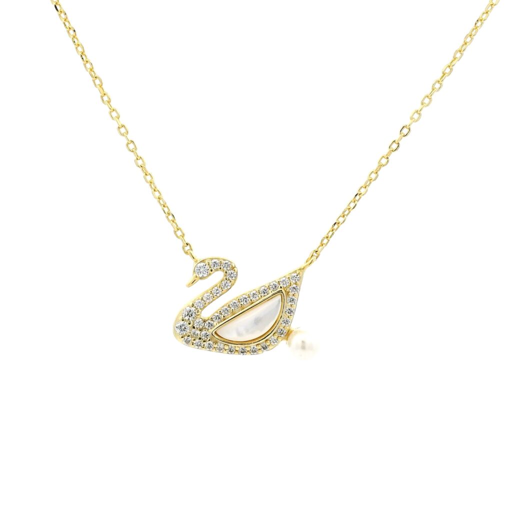 Swan Charm Necklace with Crystals and Pearl